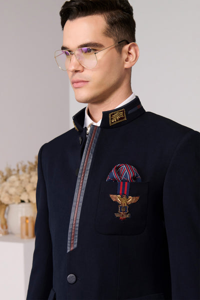 Shantanu & Nikhil Menswear Regal Navy Bandhgala indian designer wear online shopping melange singapore 
