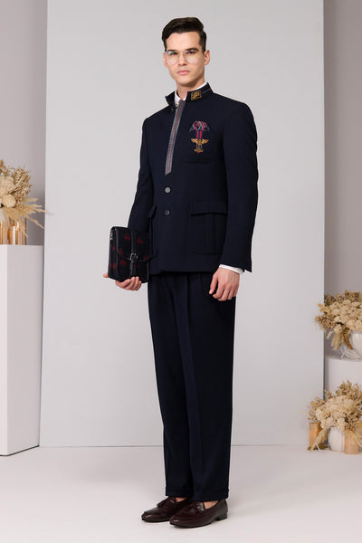 Shantanu & Nikhil Menswear Regal Navy Bandhgala indian designer wear online shopping melange singapore 
