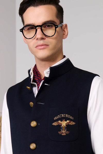 Shantanu & Nikhil Menswear Regal Navy Waistcoat indian designer wear online shopping melange singapore 