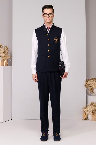 Shantanu & Nikhil Menswear Regal Navy Waistcoat indian designer wear online shopping melange singapore 