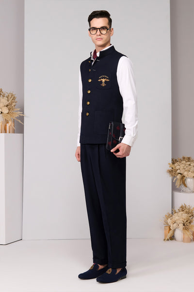 Shantanu & Nikhil Menswear Regal Navy Waistcoat indian designer wear online shopping melange singapore 