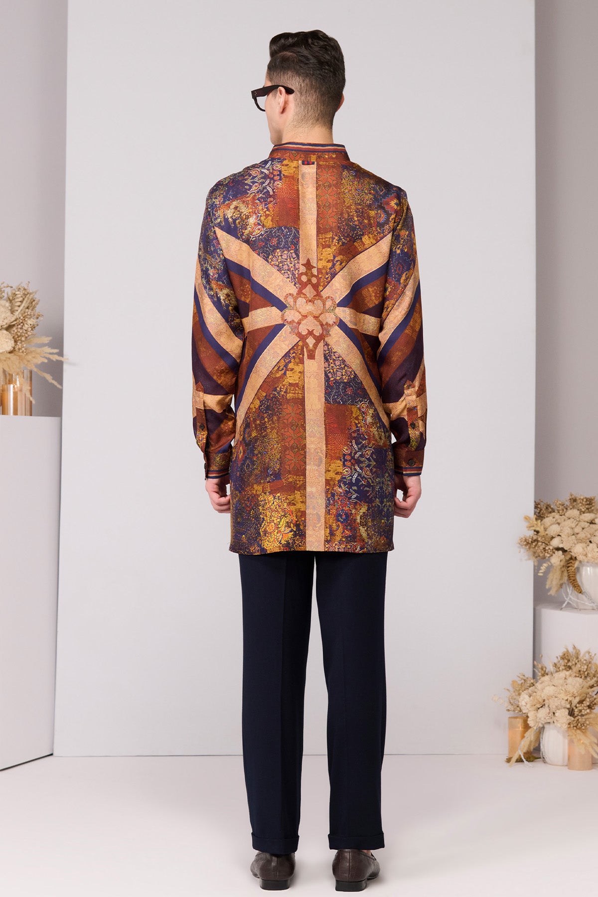 Shantanu & Nikhil Menswear Regalia Print Silk Twill Kurta indian designer wear online shopping melange singapore 