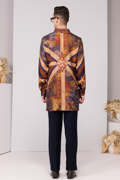 Shantanu & Nikhil Menswear Regalia Print Silk Twill Kurta indian designer wear online shopping melange singapore 