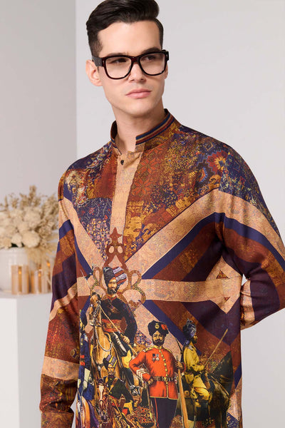 Shantanu & Nikhil Menswear Regalia Print Silk Twill Kurta indian designer wear online shopping melange singapore 