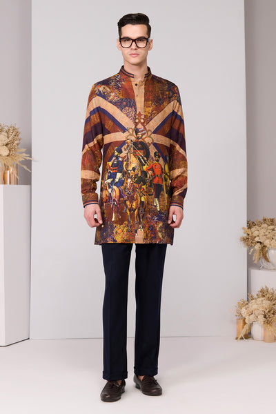 Shantanu & Nikhil Menswear Regalia Print Silk Twill Kurta indian designer wear online shopping melange singapore 