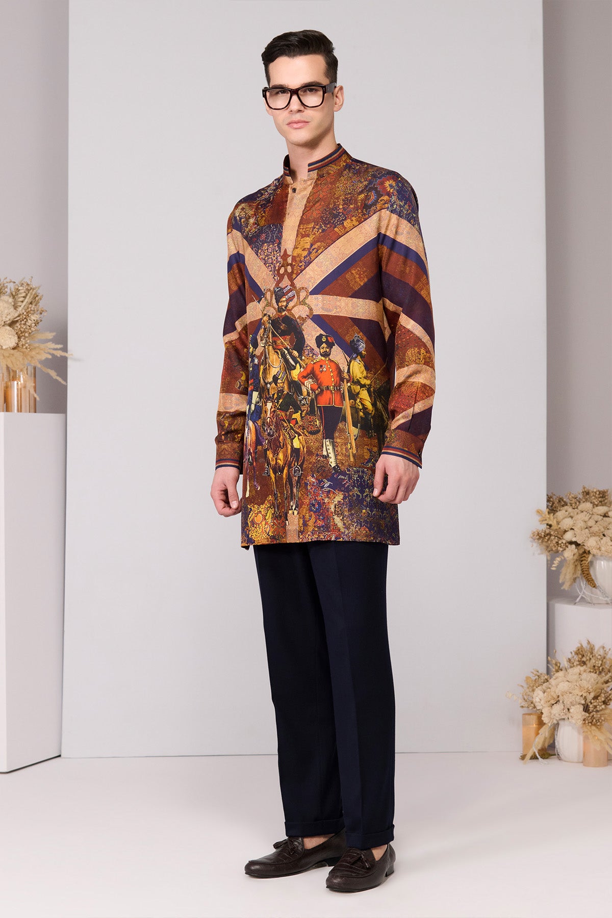 Shantanu & Nikhil Menswear Regalia Print Silk Twill Kurta indian designer wear online shopping melange singapore 
