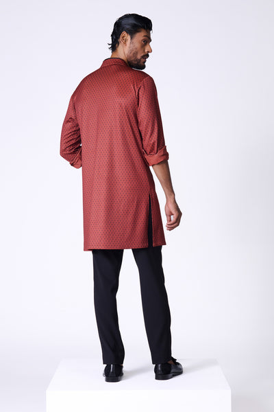 Shantanu & Nikhil Menswear Rust Adamas Printed Kurta indian designer wear online shopping melange singapore