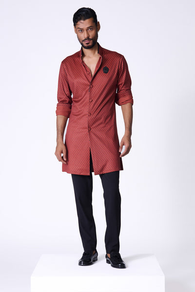 Shantanu & Nikhil Menswear Rust Adamas Printed Kurta indian designer wear online shopping melange singapore