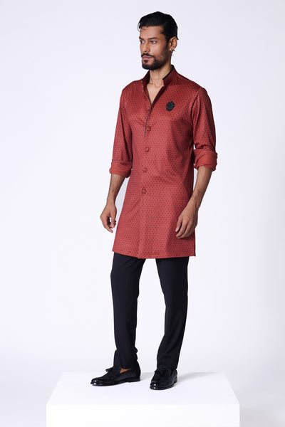 Shantanu & Nikhil Menswear Rust Adamas Printed Kurta indian designer wear online shopping melange singapore