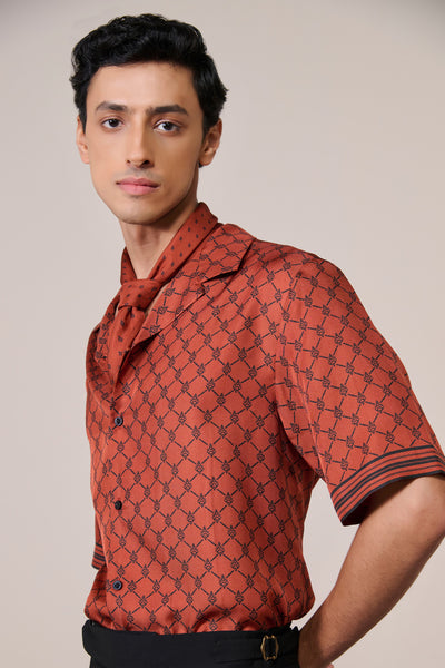 Shantanu & Nikhil Menswear Rust Adamas Twill Silk Shirt indian designer wear online shopping melange singapore