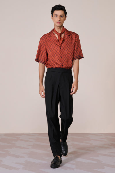 Shantanu & Nikhil Menswear Rust Adamas Twill Silk Shirt indian designer wear online shopping melange singapore