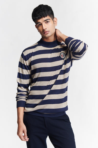 Shantanu & Nikhil Menswear SNCC Beige Stripe Knit T-shirt indian designer wear online shopping melange singapore