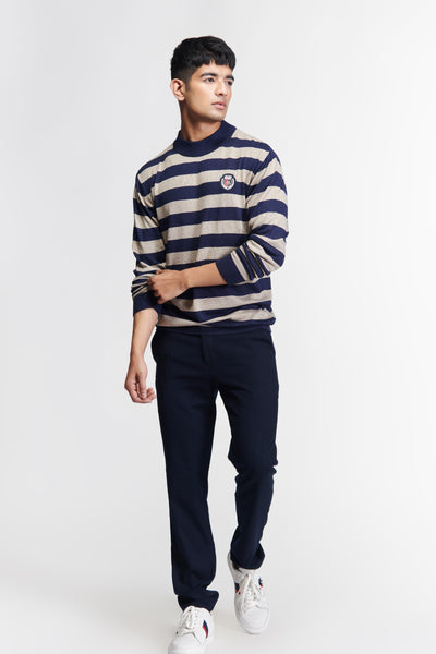 Shantanu & Nikhil Menswear SNCC Beige Stripe Knit T-shirt indian designer wear online shopping melange singapore