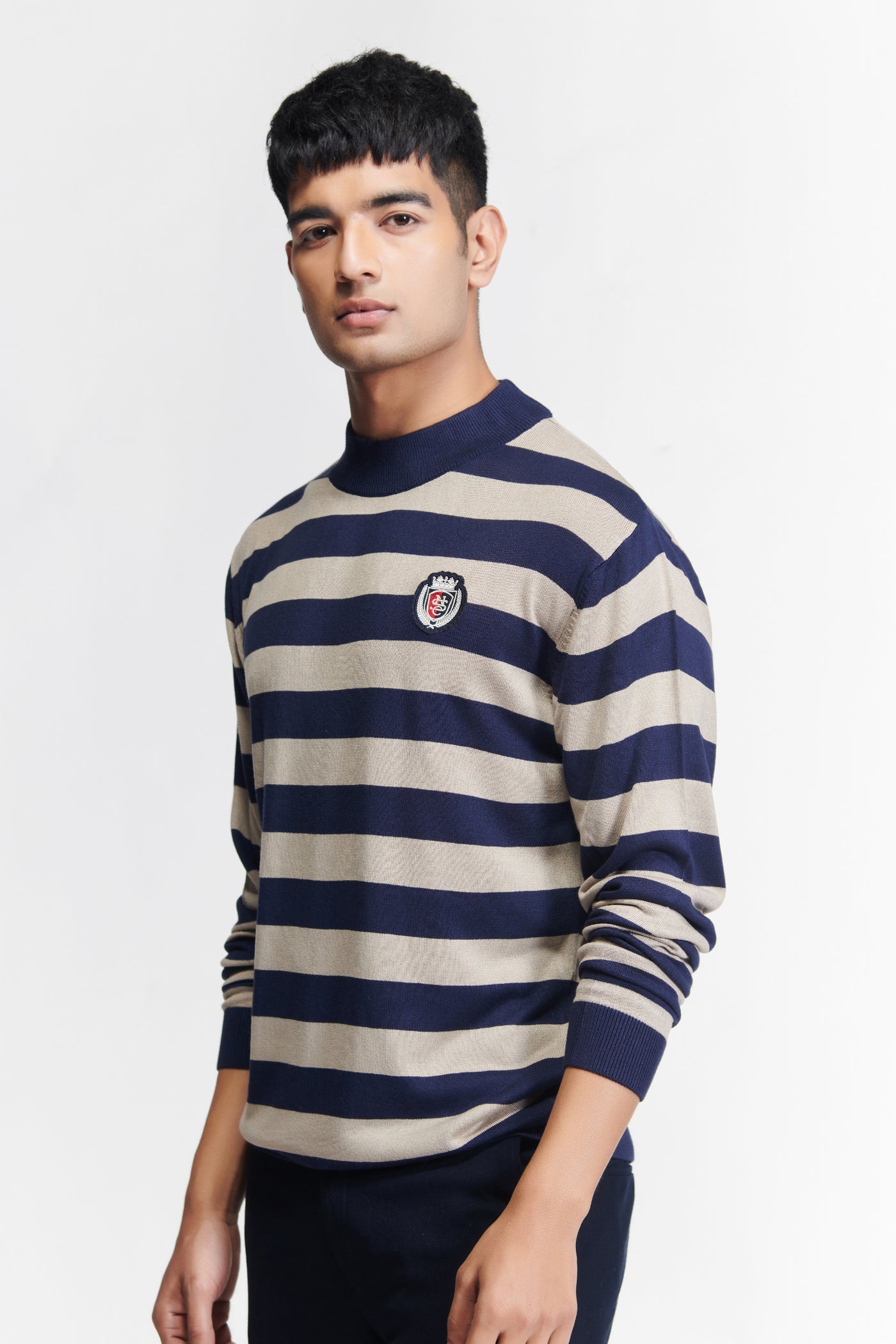 Shantanu & Nikhil Menswear SNCC Beige Stripe Knit T-shirt indian designer wear online shopping melange singapore
