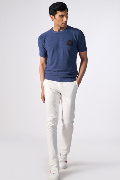 Shantanu & Nikhil Menswear SNCSNCC Blue Knit T-Shirt with Crest indian designer wear online shopping melange singapore