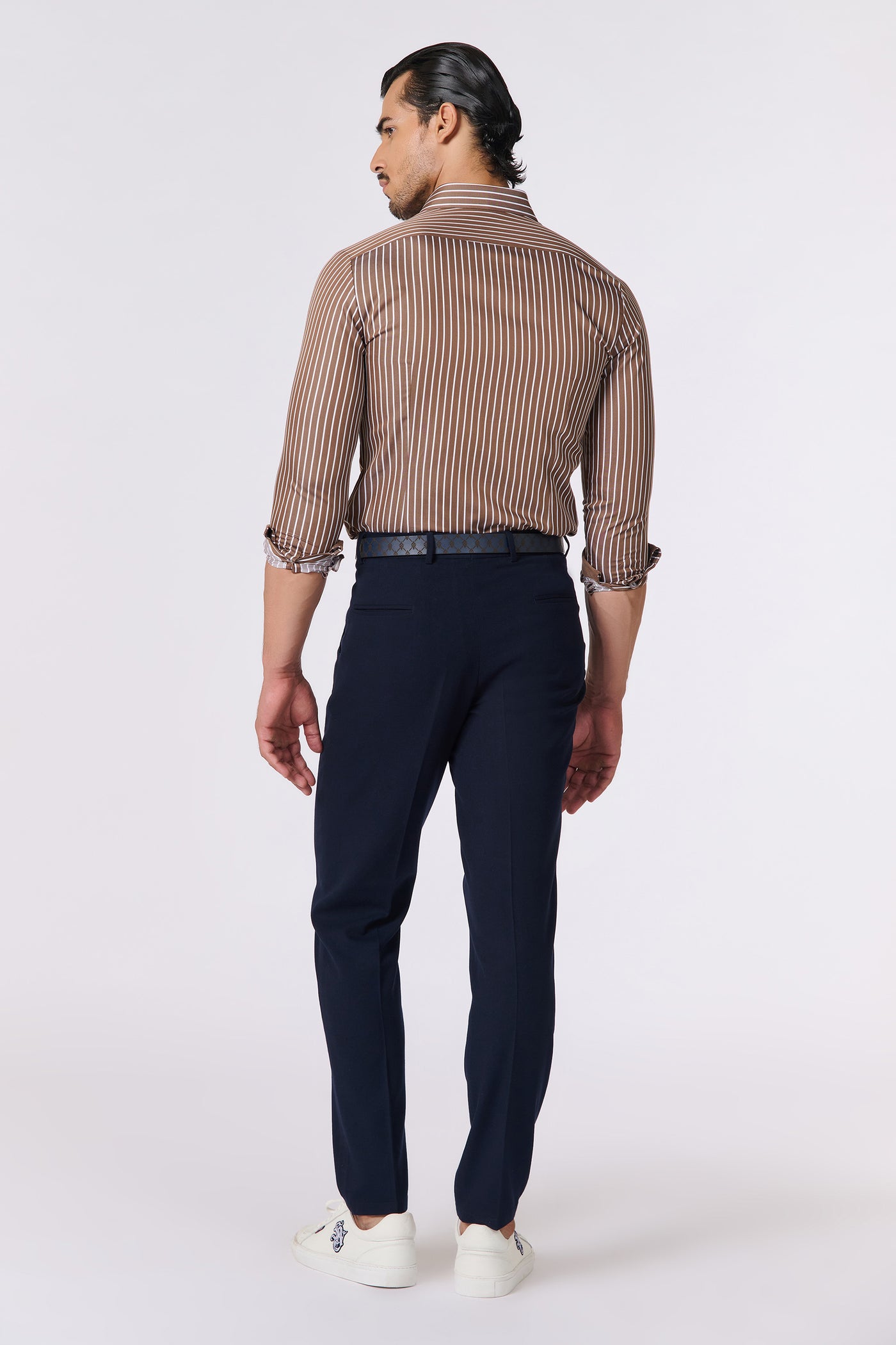 Shantanu & Nikhil Menswear SNCC Brown Striped Logo Shirt indian designer wear online shopping melange singapore