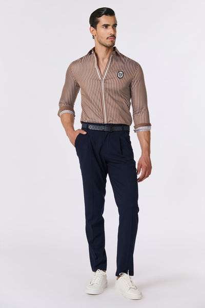 Shantanu & Nikhil Menswear SNCC Brown Striped Logo Shirt indian designer wear online shopping melange singapore