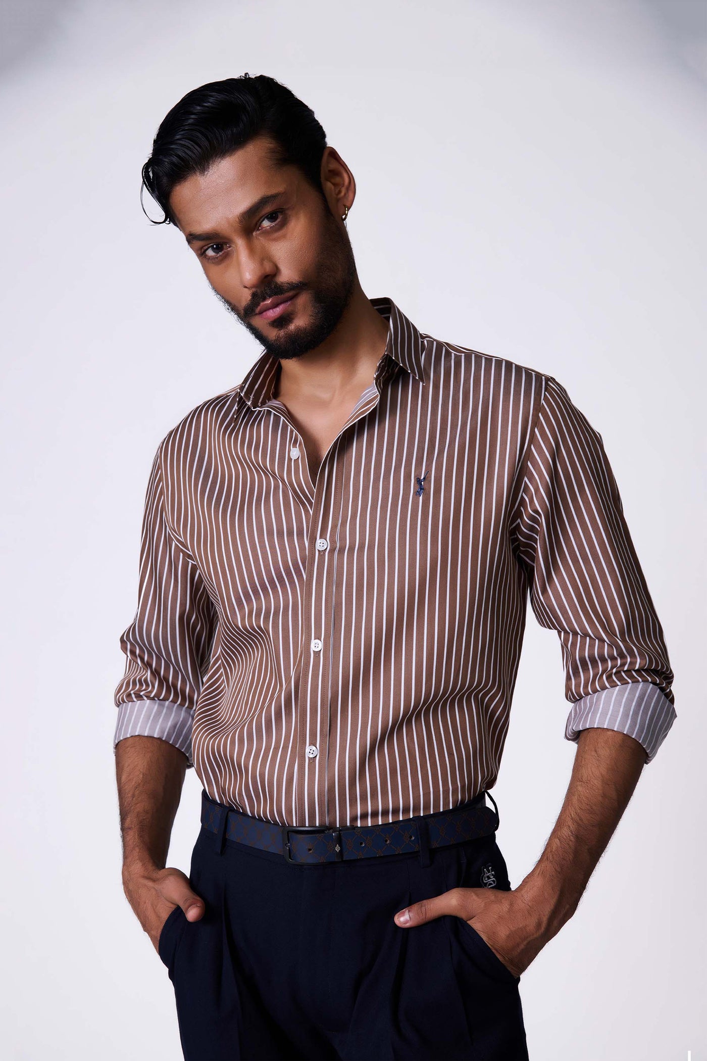 Shantanu & Nikhil Menswear SNCC Brown Striped Shirt indian designer wear online shopping melange singapore

