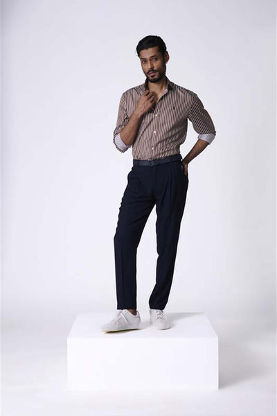 Shantanu & Nikhil Menswear SNCC Brown Striped Shirt indian designer wear online shopping melange singapore
