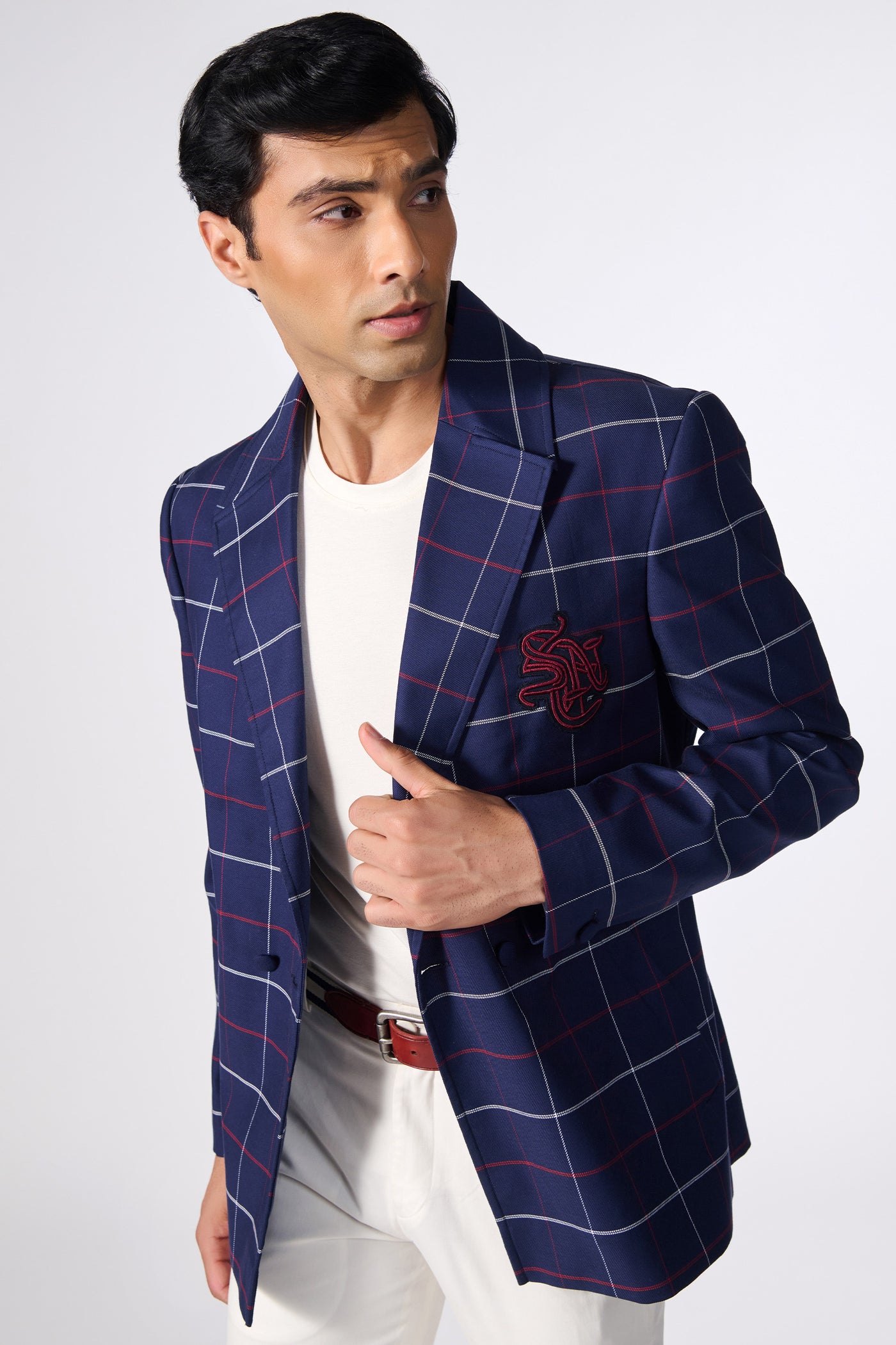 Shantanu & Nikhil Menswear SNCC Double Breasted Check Jacket indian designer wear online shopping melange singapore