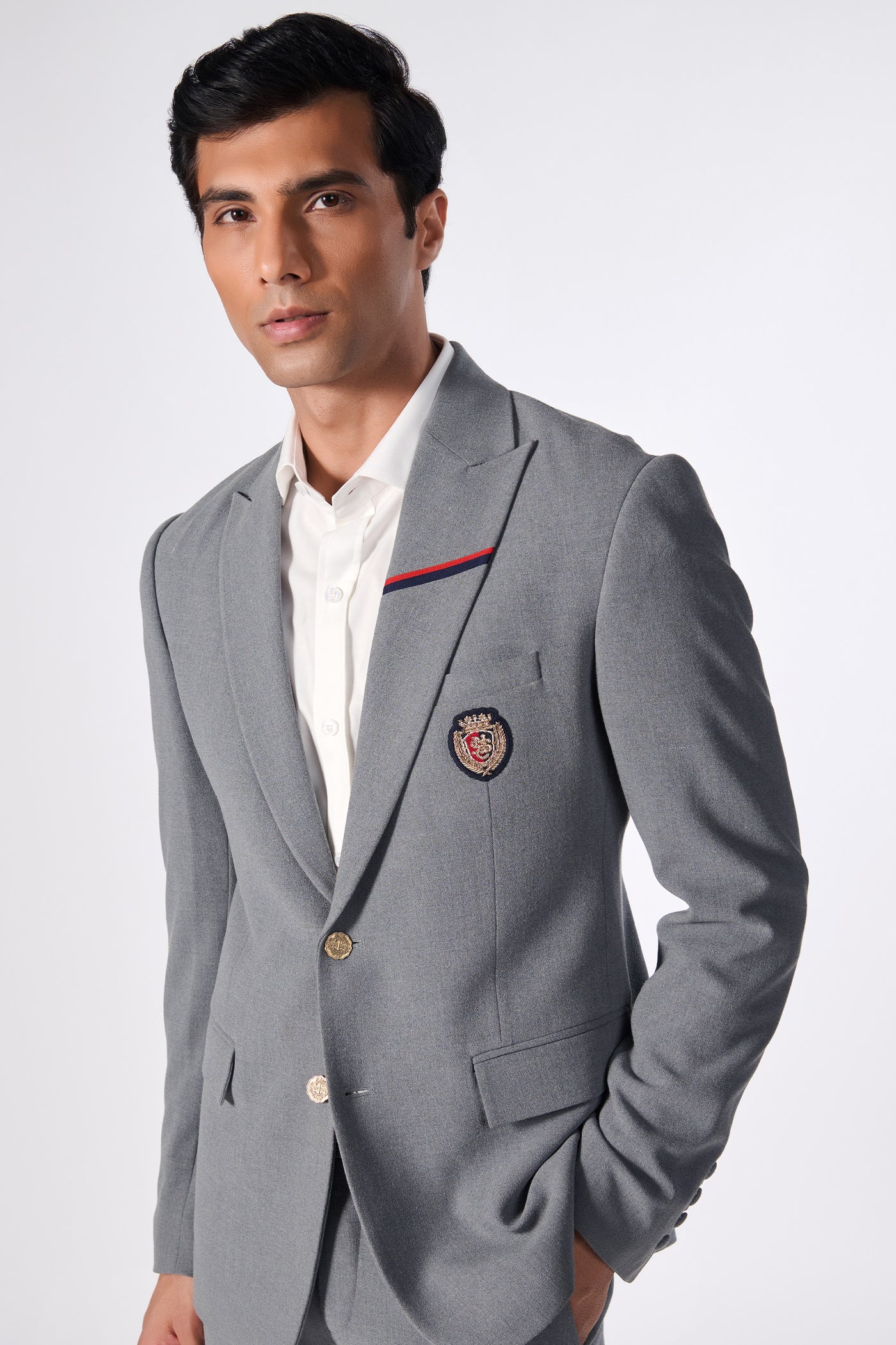 Shantanu & Nikhil Menswear SNCC Grey Crested Gentlemen indian designer wear online shopping melange singapore