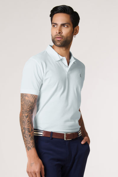 Shantanu & Nikhil Menswear SNCC Light Blue Supima Pique Knit Shirt indian designer wear online shopping melange singapore