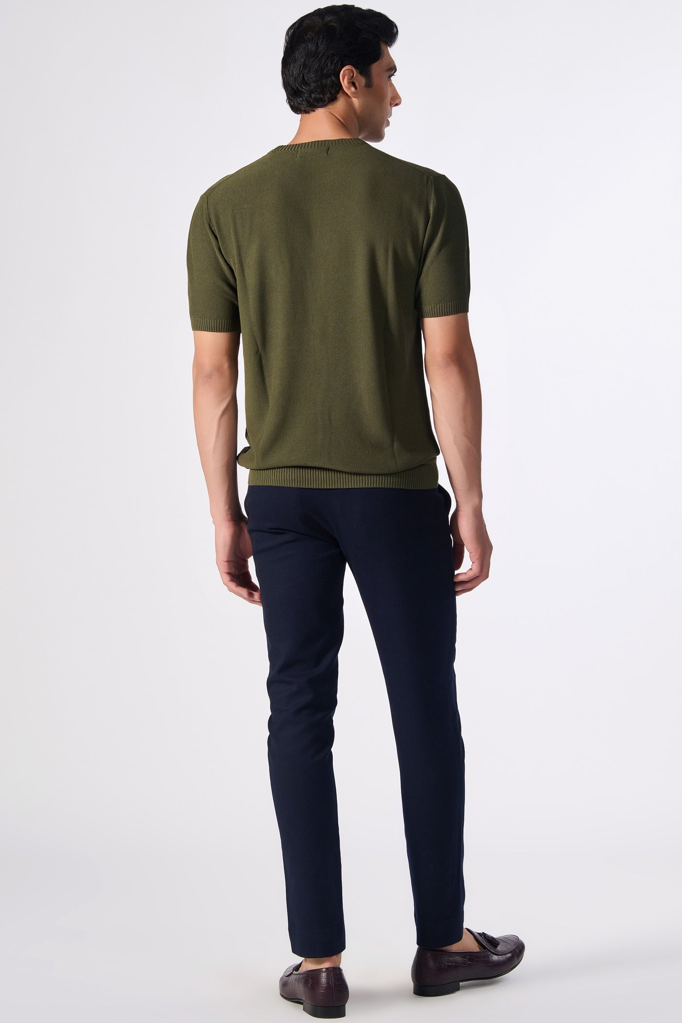 Shantanu & Nikhil Menswear SNCC Moss Green Knit T-Shirt with Crest indian designer wear online shopping melange singapore