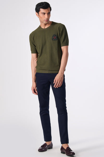 Shantanu & Nikhil Menswear SNCC Moss Green Knit T-Shirt with Crest indian designer wear online shopping melange singapore