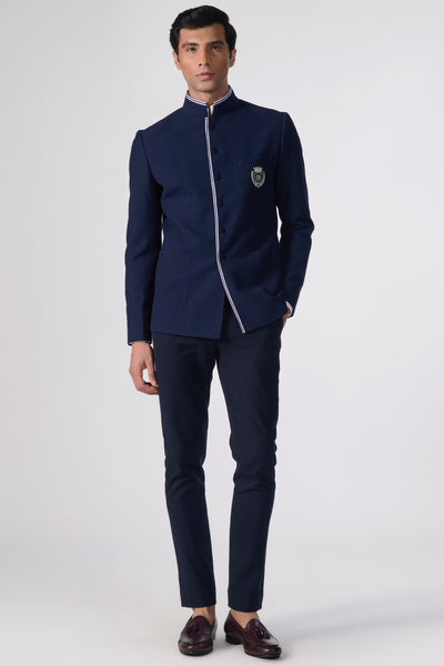 Shantanu & Nikhil Menswear SNCC Navy Crested Bandhgala indian designer wear online shopping melange singapore