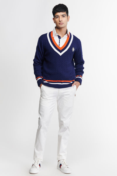 Shantanu & Nikhil Menswear SNCC Navy Flat Knit Jumper indian designer wear online shopping melange singapore