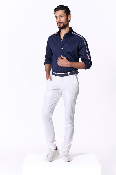 Shantanu & Nikhil Menswear SNCC Navy Shirt with Striped Piping Details indian designer wear online shopping melange singapore