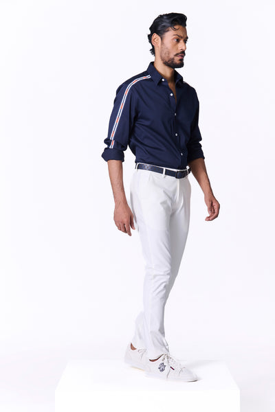 Shantanu & Nikhil Menswear SNCC Navy Shirt with Striped Piping Details indian designer wear online shopping melange singapore