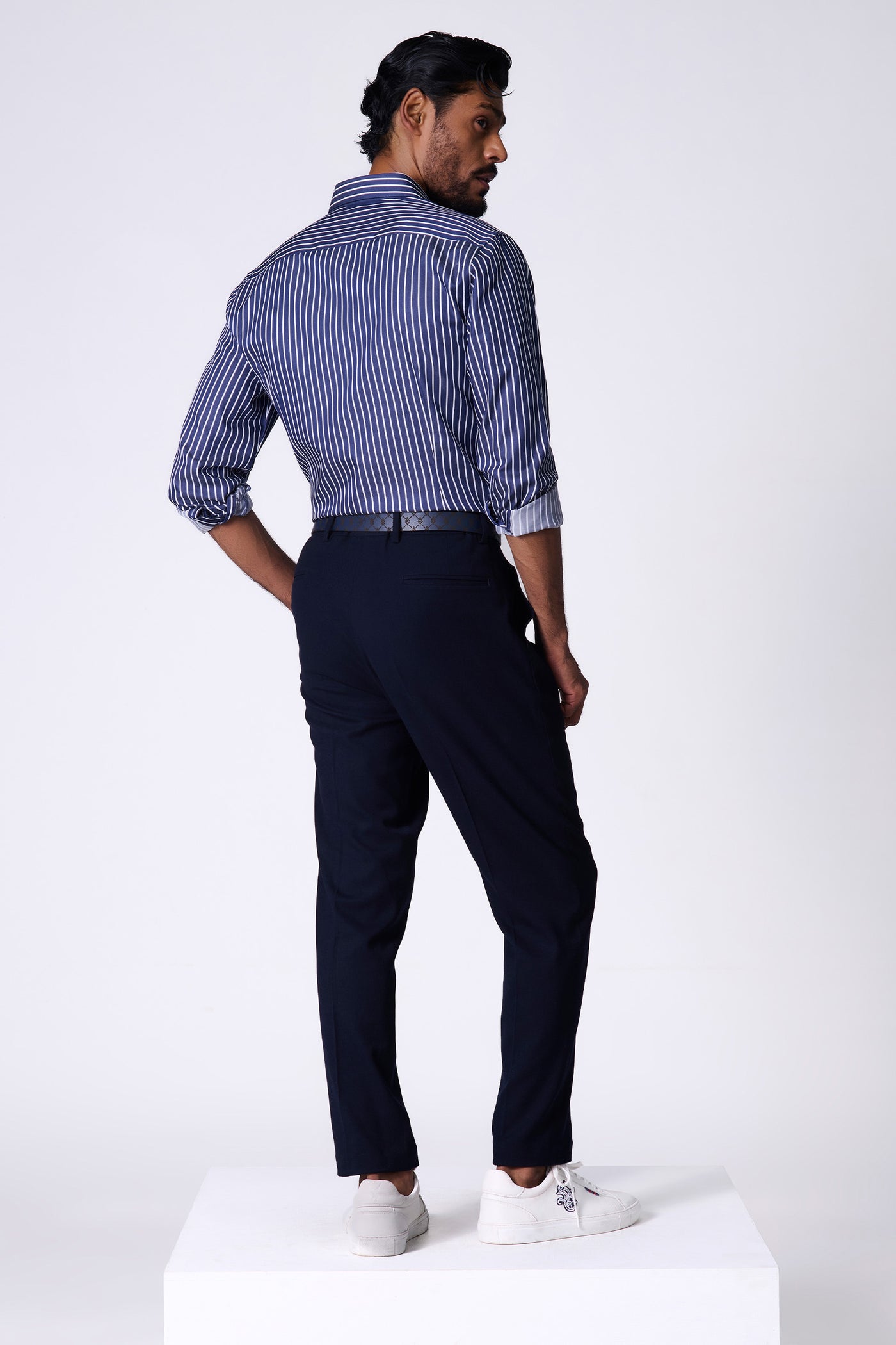 Shantanu & Nikhil Menswear SNCC Navy Striped Shirt indian designer wear online shopping melange singapore
