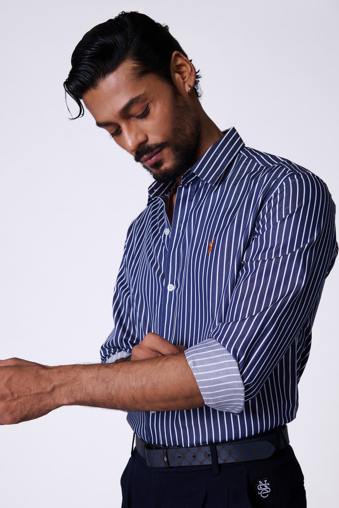 Shantanu & Nikhil Menswear SNCC Navy Striped Shirt indian designer wear online shopping melange singapore
