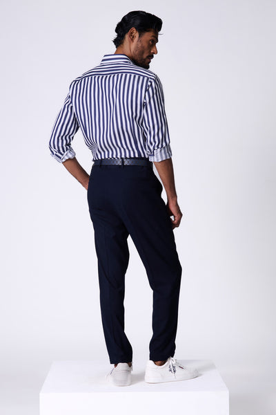 Shantanu & Nikhil Menswear SNCC Navy Striped Shirt with Batsman Logo indian designer wear online shopping melange singapore