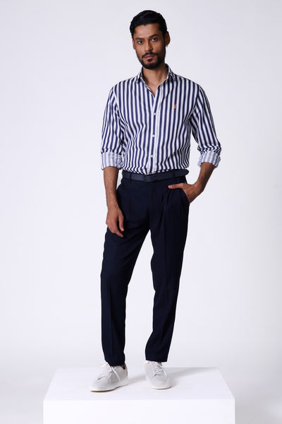 Shantanu & Nikhil Menswear SNCC Navy Striped Shirt with Batsman Logo indian designer wear online shopping melange singapore