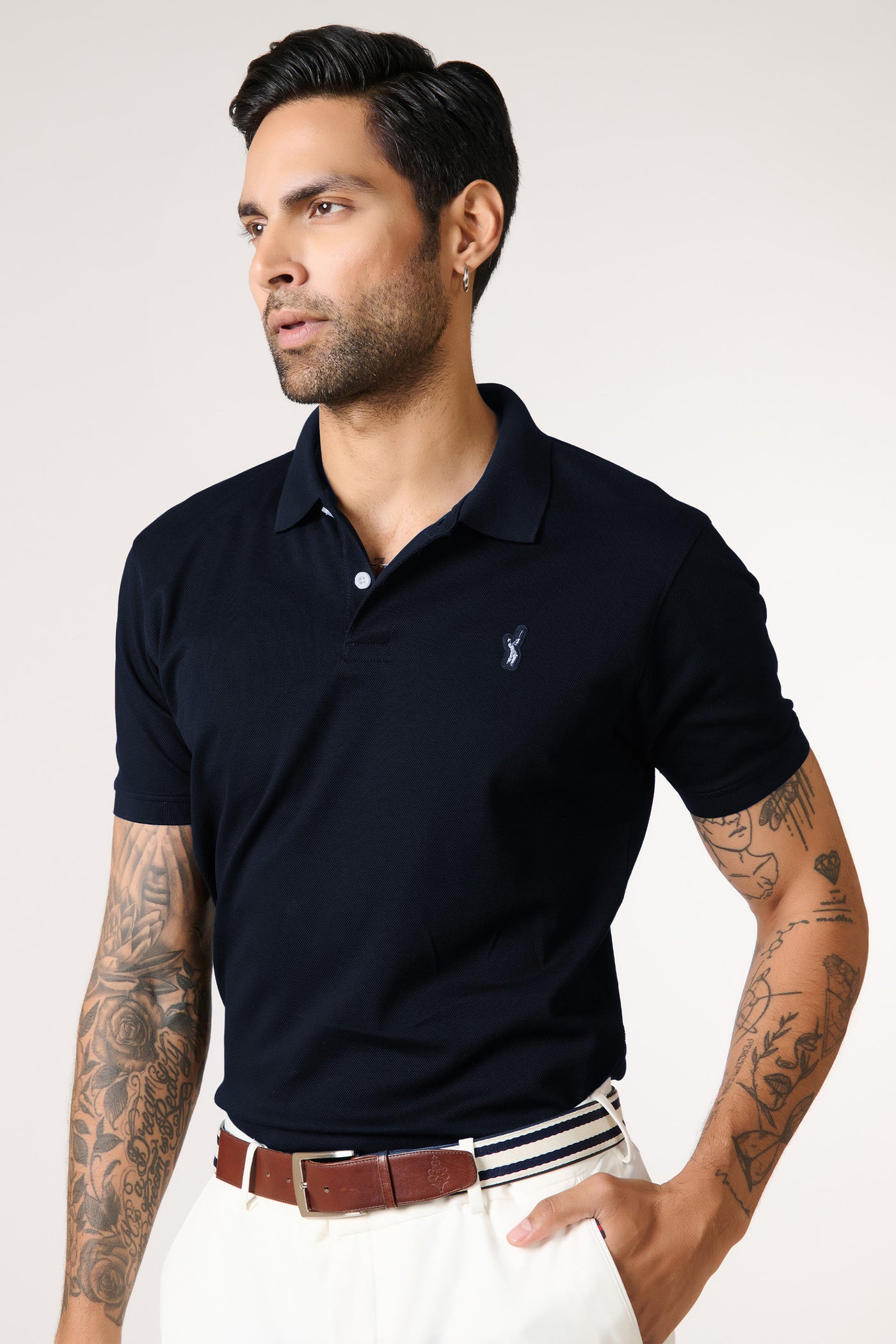 Shantanu & Nikhil Menswear SNCC Navy Supima Pique Knit Shirt indian designer wear online shopping melange singapore
