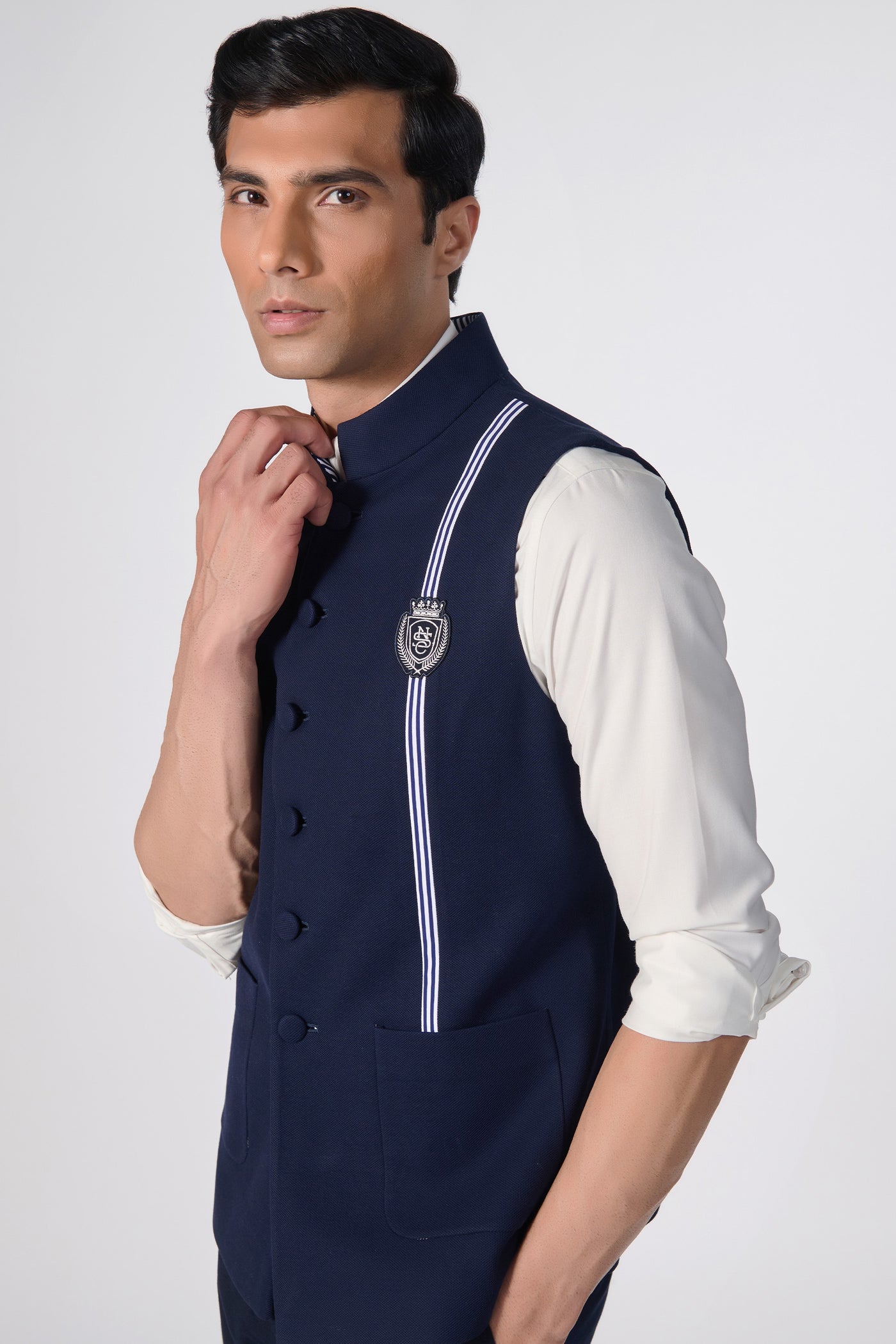 Shantanu & Nikhil Menswear SNCC Navy Tape Waistcoat indian designer wear online shopping melange singapore