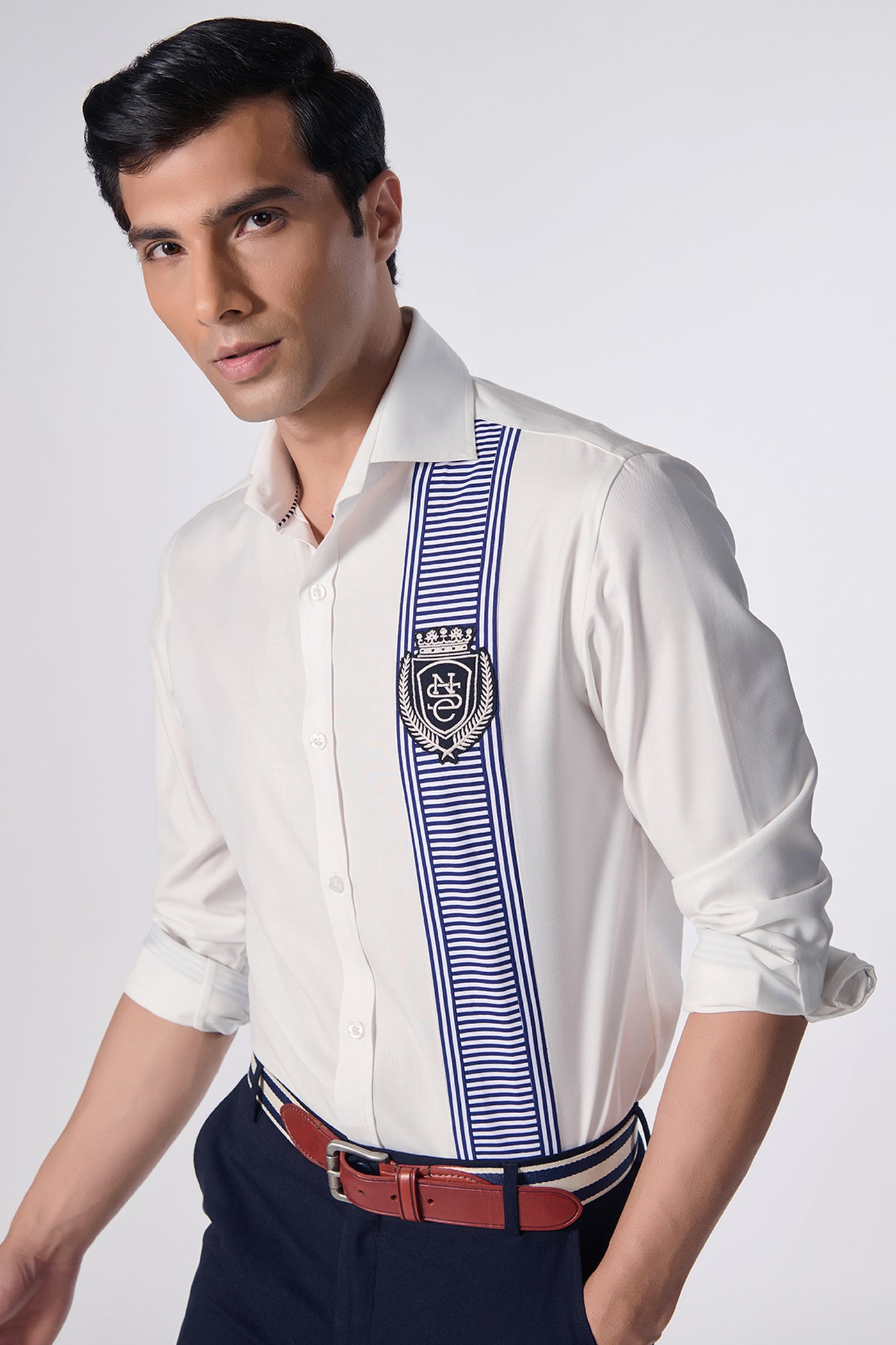 Shantanu & Nikhil Menswear SNCC Offwhite Engraved Panel Shirt indian designer wear online shopping melange singapore
