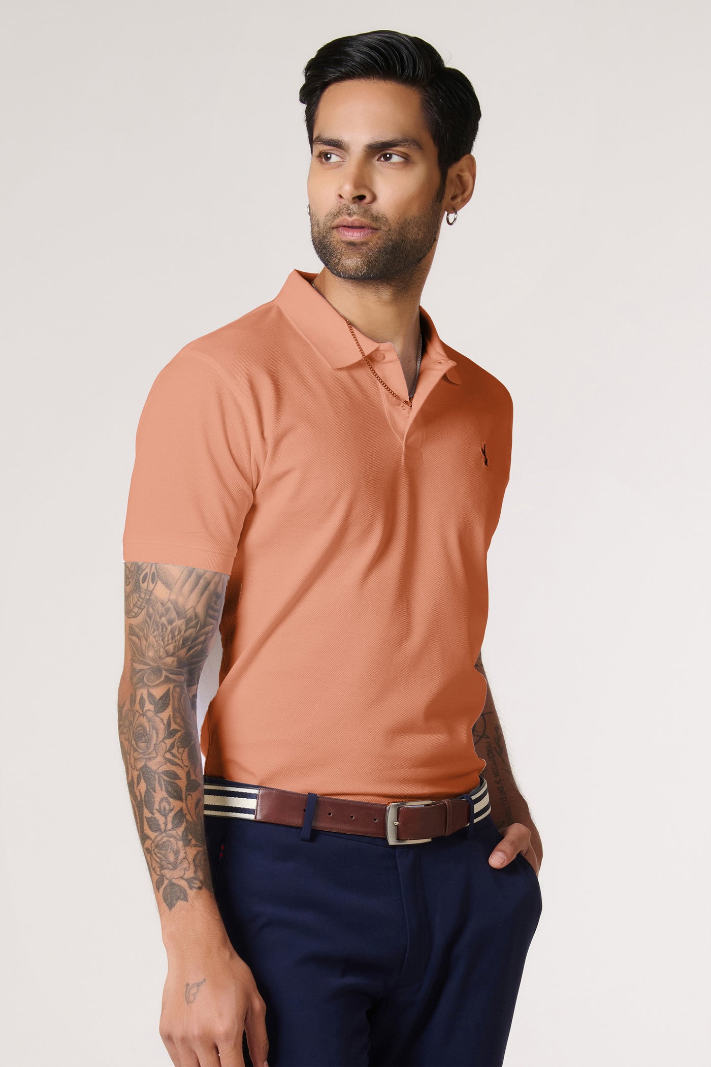 Shantanu & Nikhil Menswear SNCC Peach Supima Pique Knit Shirt indian designer wear online shopping melange singapore