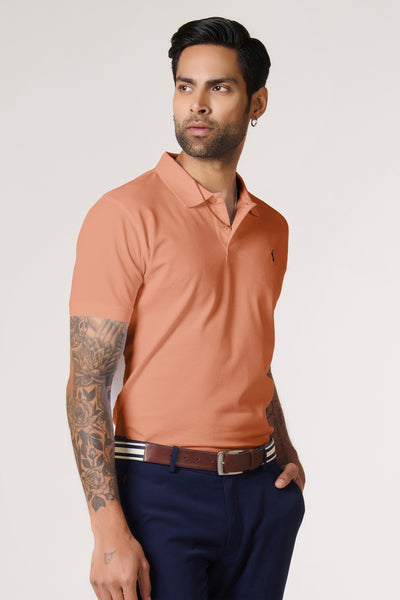 Shantanu & Nikhil Menswear SNCC Peach Supima Pique Knit Shirt indian designer wear online shopping melange singapore