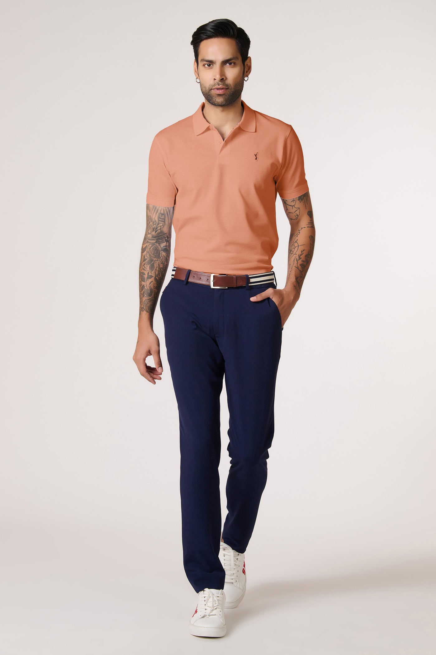 Shantanu & Nikhil Menswear SNCC Peach Supima Pique Knit Shirt indian designer wear online shopping melange singapore
