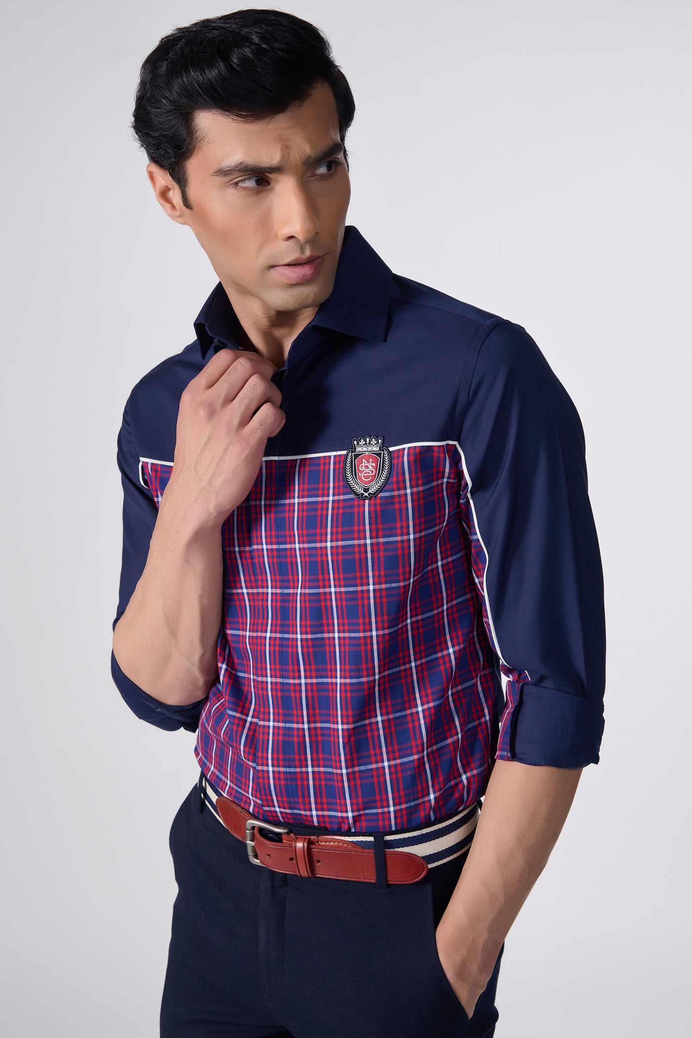 Shantanu & Nikhil Menswear SNCC Plaid Shirt With S&N Logo indian designer wear online shopping melange singapore