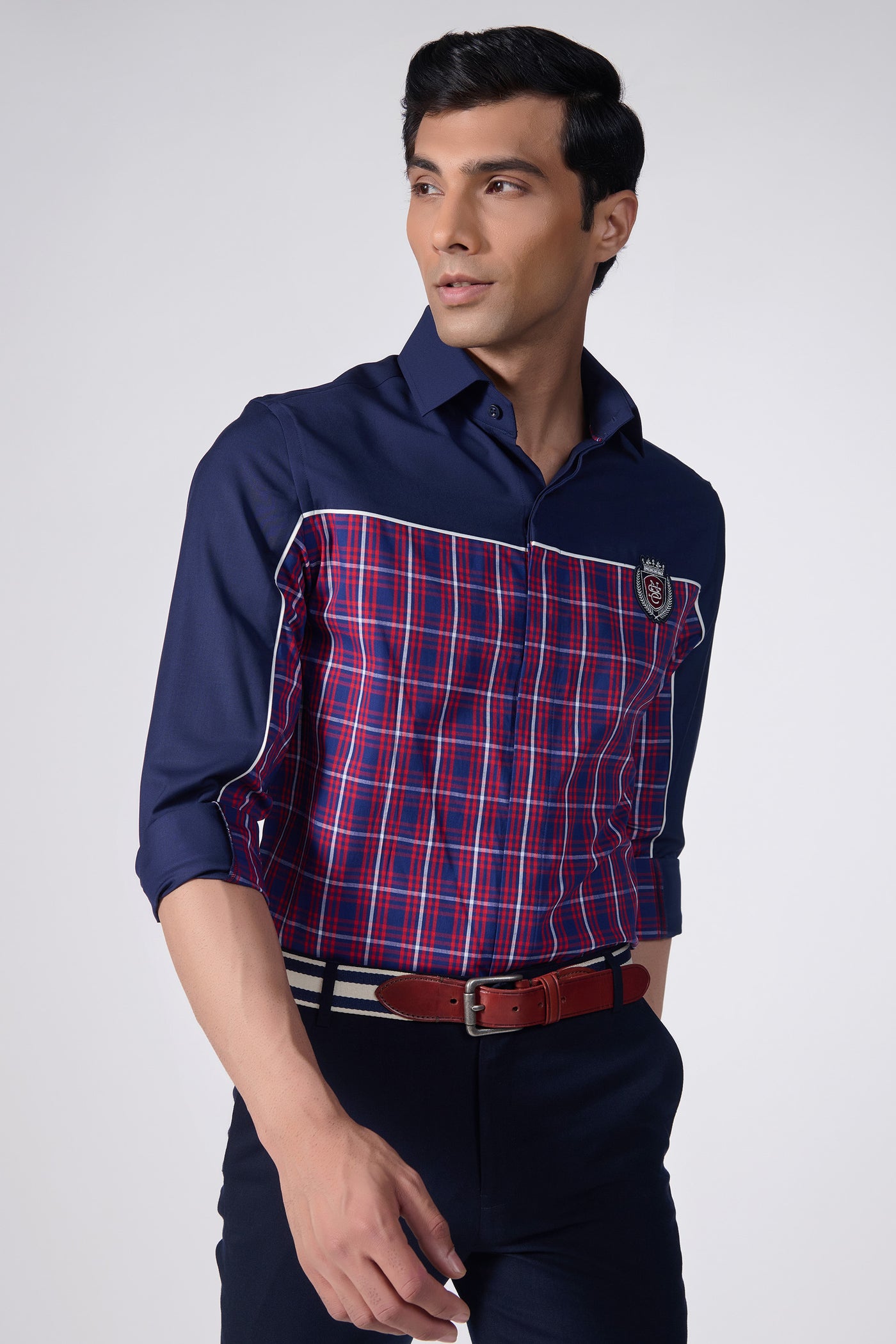 Shantanu & Nikhil Menswear SNCC Plaid Shirt With S&N Logo indian designer wear online shopping melange singapore
