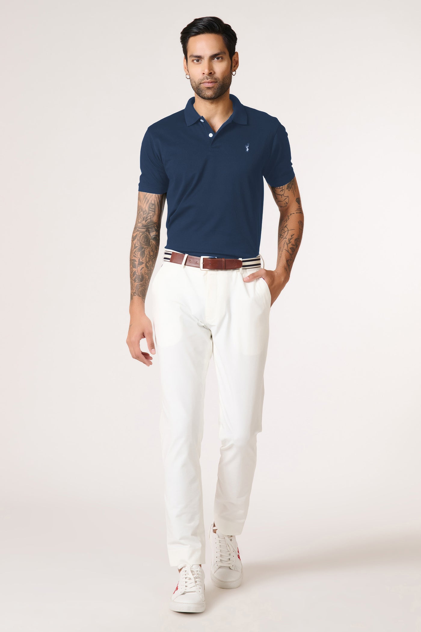 Shantanu & Nikhil Menswear SNCC Prussian Blue Supima Pique Knit Shirt indian designer wear online shopping melange singapore