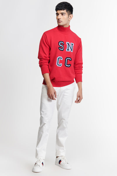 Shantanu & Nikhil Menswear SNCC Red Patch Logo Sweater indian designer wear online shopping melange singapore