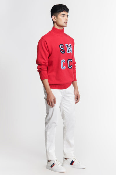 Shantanu & Nikhil Menswear SNCC Red Patch Logo Sweater indian designer wear online shopping melange singapore