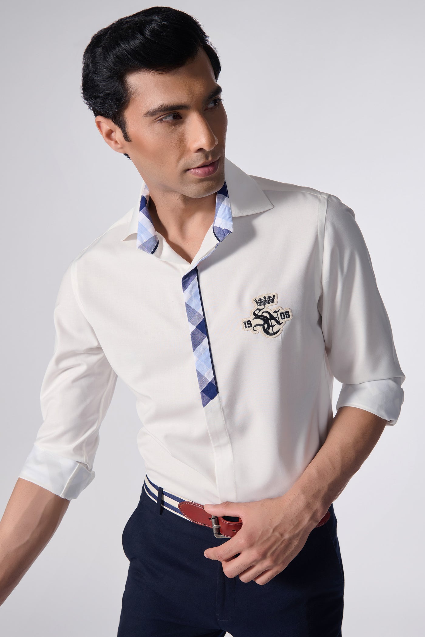 Shantanu & Nikhil Menswear SNCC Shirt with Plaid Placket indian designer wear online shopping melange singapore