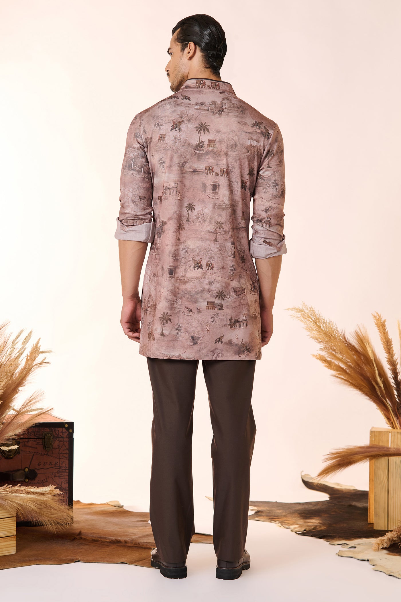 Shantanu And Nikhil Menswear Safari Printed Shirt Kurta indian designer wear online shopping melange singapore