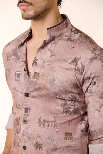Shantanu And Nikhil Menswear Safari Printed Shirt Kurta indian designer wear online shopping melange singapore